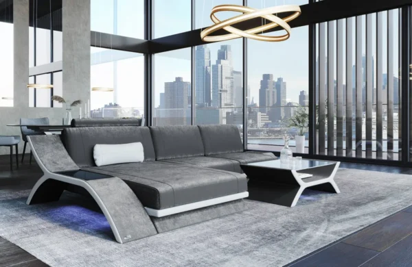 Samtstoff Ecksofa Calista mit Ottomane L-Form S – Bild 5