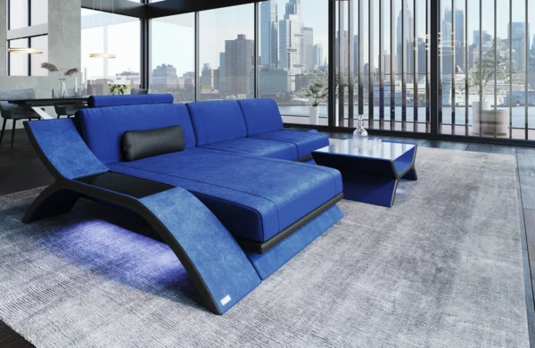Samtstoff Ecksofa Calista mit Ottomane L-Form S – Bild 8