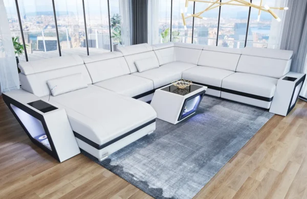 Echtleder Wohnlandschaft Carissima mit Ottomane U-Form XL – Bild 21
