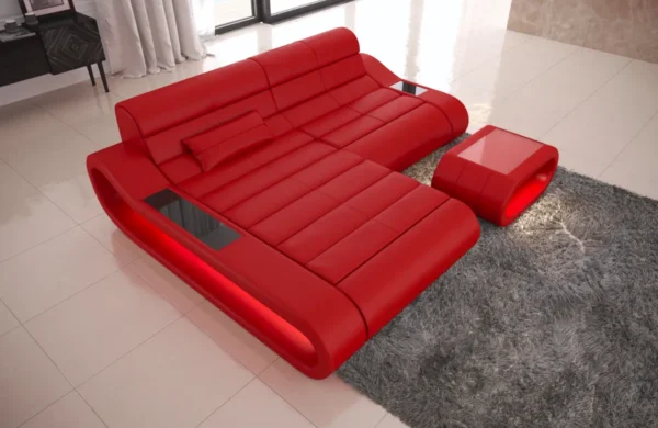 Echtleder Ecksofa Cosmo mit Ottomane L-Form XS – Bild 9