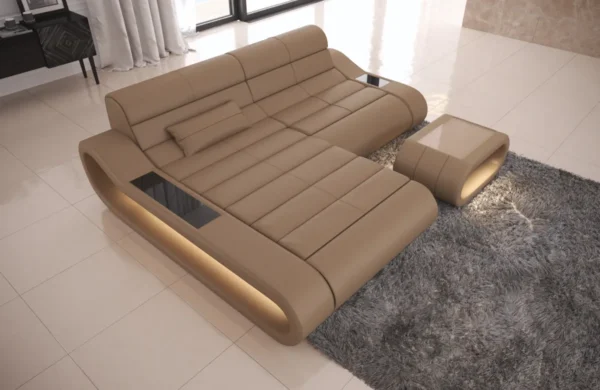Echtleder Ecksofa Cosmo mit Ottomane L-Form XS – Bild 13
