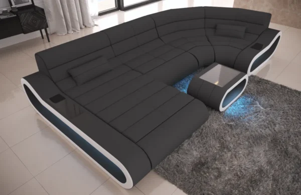 Mikrofaser Wohnlandschaft Cosmo mit Ottomane U-Form M – Bild 13