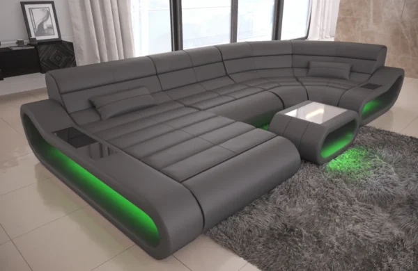 Echtleder Wohnlandschaft Cosmo mit Ottomane U-Form M – Bild 11