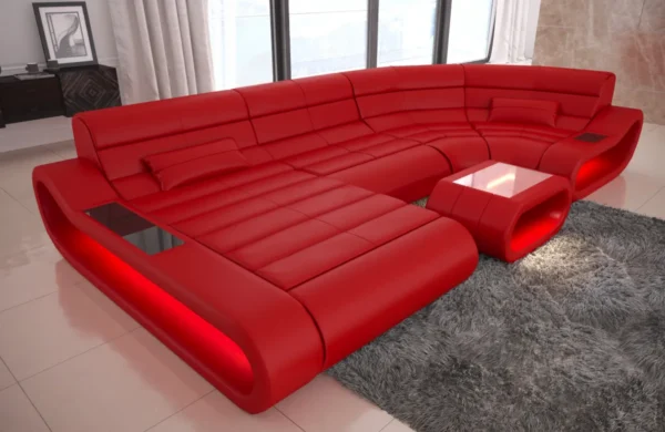 Echtleder Wohnlandschaft Cosmo mit Ottomane U-Form M – Bild 15