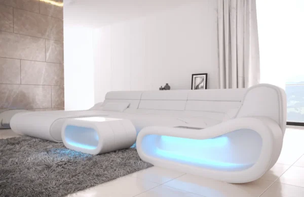 Echtleder Wohnlandschaft Cosmo mit Ottomane U-Form M – Bild 20