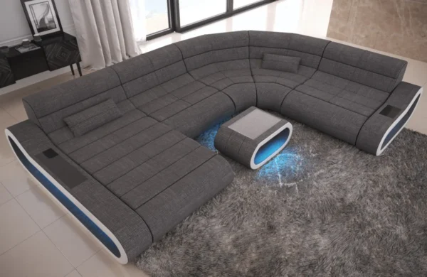 Webstoff Wohnlandschaft Cosmo mit Ottomane U-Form L