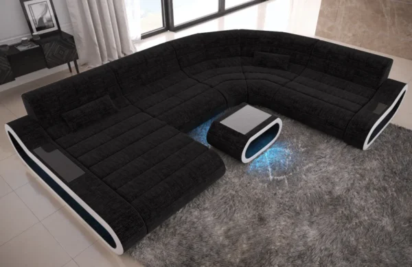 Webstoff Wohnlandschaft Cosmo mit Ottomane U-Form L – Bild 13