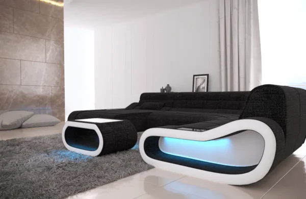 Webstoff Wohnlandschaft Cosmo mit Ottomane U-Form L – Bild 16