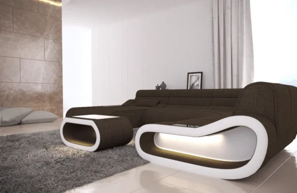 Webstoff Wohnlandschaft Cosmo mit Ottomane U-Form L – Bild 12