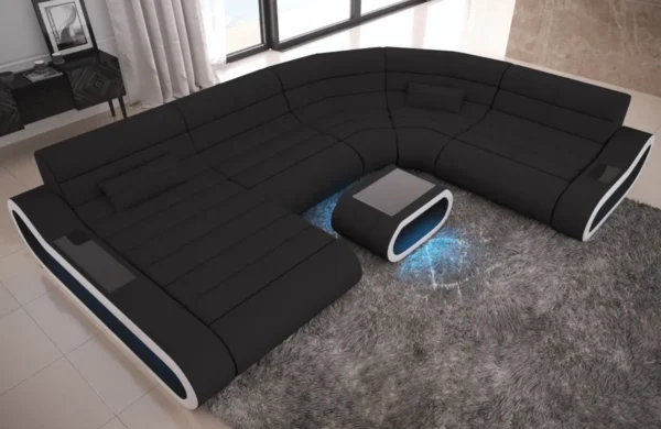 Mikrofaser Wohnlandschaft Cosmo mit Ottomane U-Form L – Bild 5
