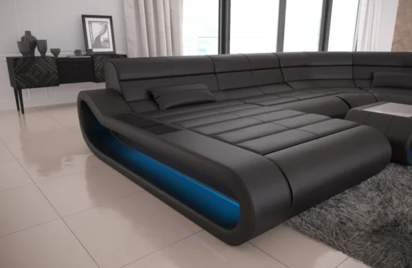 Echtleder Wohnlandschaft Cosmo mit Ottomane U-Form L – Bild 6