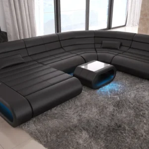 Echtleder Wohnlandschaft Cosmo mit Ottomane U-Form L
