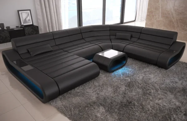 Echtleder Wohnlandschaft Cosmo mit Ottomane U-Form L – Bild 7
