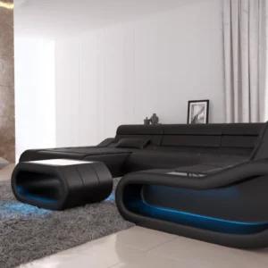Echtleder Wohnlandschaft Cosmo mit Ottomane U-Form L