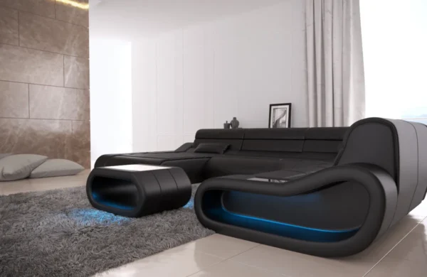 Echtleder Wohnlandschaft Cosmo mit Ottomane U-Form L – Bild 8