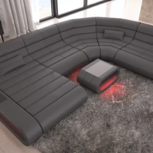 Echtleder Wohnlandschaft Cosmo mit Ottomane U-Form L