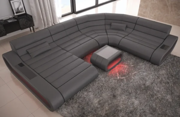 Echtleder Wohnlandschaft Cosmo mit Ottomane U-Form L – Bild 9