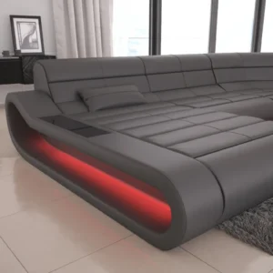 Echtleder Wohnlandschaft Cosmo mit Ottomane U-Form L