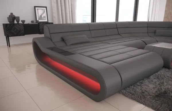 Echtleder Wohnlandschaft Cosmo mit Ottomane U-Form L – Bild 10