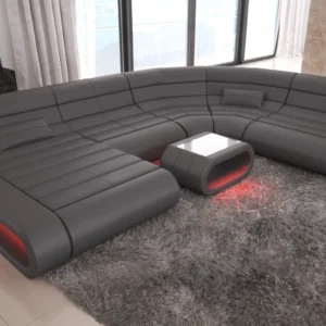 Echtleder Wohnlandschaft Cosmo mit Ottomane U-Form L