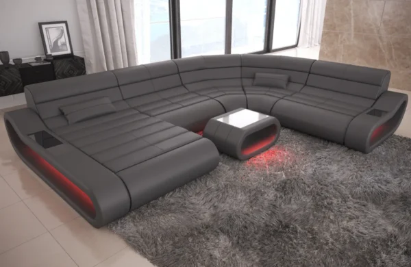 Echtleder Wohnlandschaft Cosmo mit Ottomane U-Form L – Bild 11