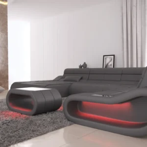 Echtleder Wohnlandschaft Cosmo mit Ottomane U-Form L