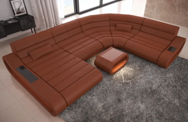 Echtleder Wohnlandschaft Cosmo mit Ottomane U-Form L – Bild 13