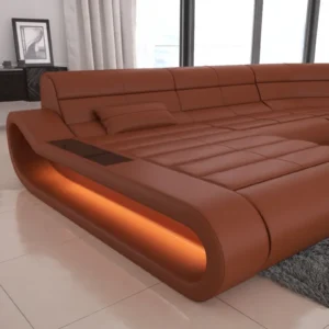 Echtleder Wohnlandschaft Cosmo mit Ottomane U-Form L