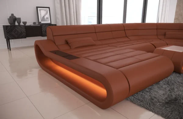 Echtleder Wohnlandschaft Cosmo mit Ottomane U-Form L – Bild 14
