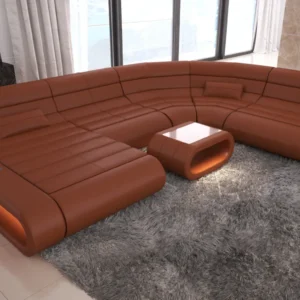 Echtleder Wohnlandschaft Cosmo mit Ottomane U-Form L