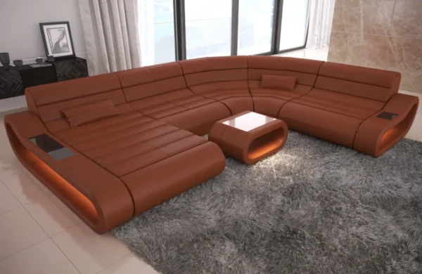 Echtleder Wohnlandschaft Cosmo mit Ottomane U-Form L – Bild 15