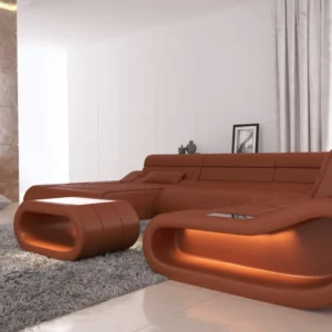 Echtleder Wohnlandschaft Cosmo mit Ottomane U-Form L