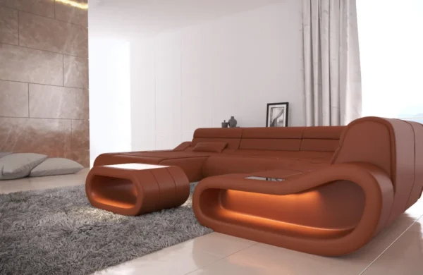 Echtleder Wohnlandschaft Cosmo mit Ottomane U-Form L – Bild 16