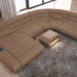 Echtleder Wohnlandschaft Cosmo mit Ottomane U-Form L