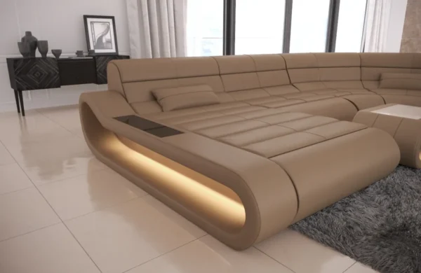 Echtleder Wohnlandschaft Cosmo mit Ottomane U-Form L – Bild 2