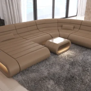 Echtleder Wohnlandschaft Cosmo mit Ottomane U-Form L
