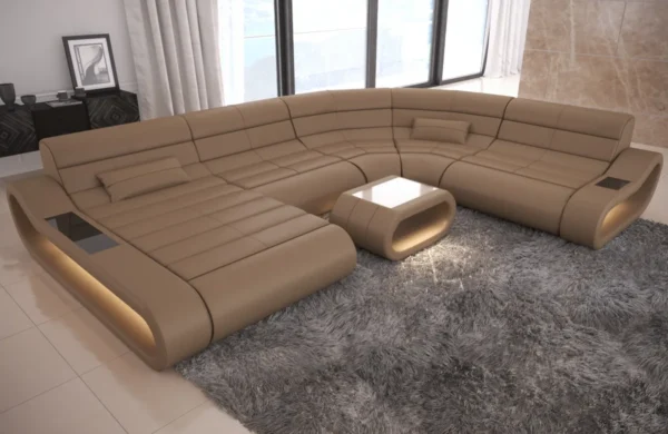 Echtleder Wohnlandschaft Cosmo mit Ottomane U-Form L – Bild 3