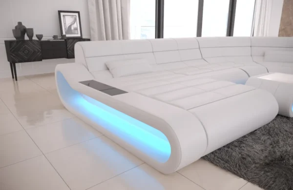 Echtleder Wohnlandschaft Cosmo mit Ottomane U-Form L – Bild 18