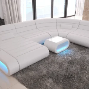 Echtleder Wohnlandschaft Cosmo mit Ottomane U-Form L