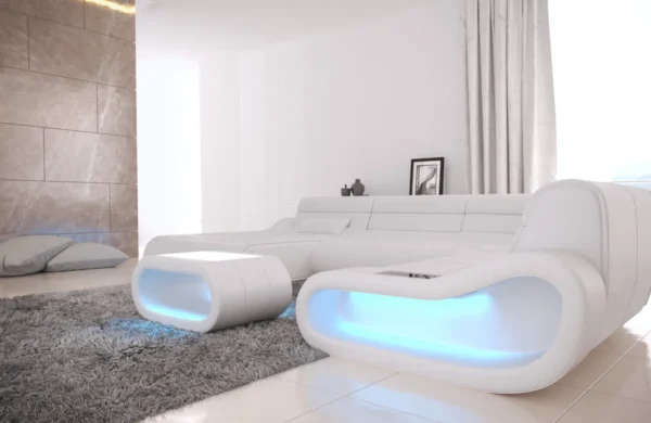 Echtleder Wohnlandschaft Cosmo mit Ottomane U-Form L – Bild 20