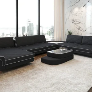 Mikrofaser Wohnlandschaft Dion mit Ottomane & Glas U-Form XL