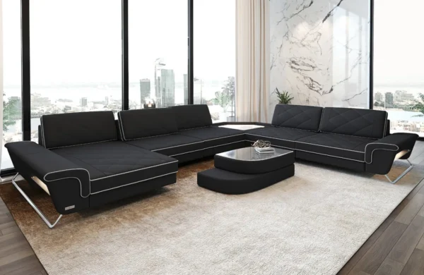 Mikrofaser Wohnlandschaft Dion mit Ottomane & Glas U-Form XL – Bild 2