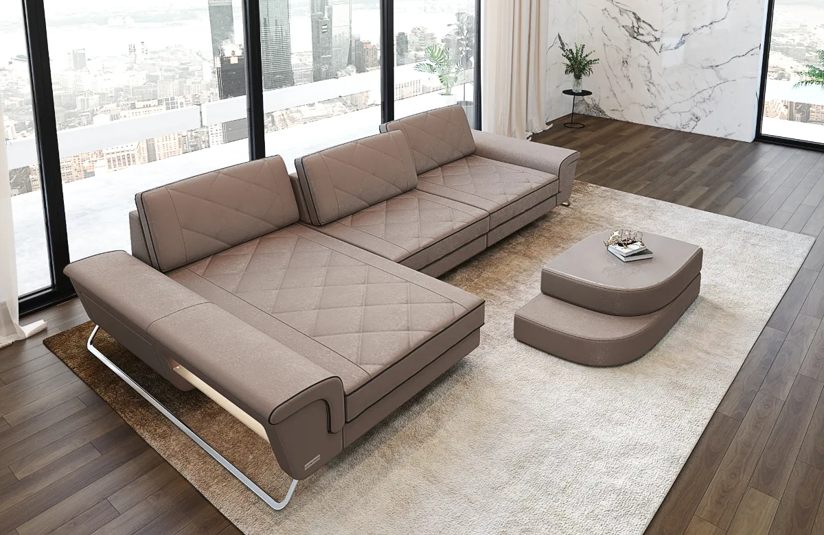 Wildlederoptik Ecksofa Dion mit Ottomane L-Form S