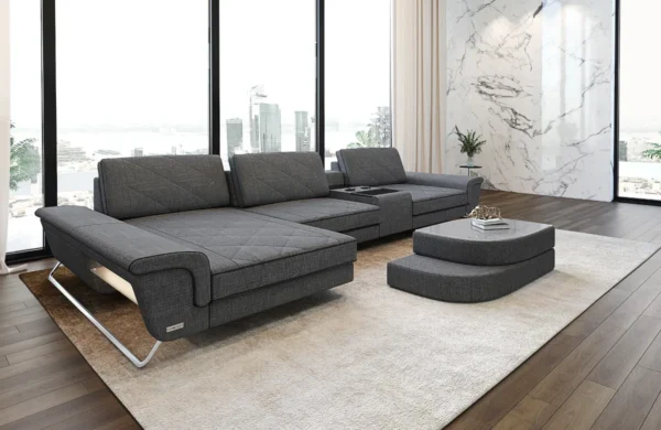 Webstoff Ecksofa Dion mit Ottomane L-Form S – Bild 2