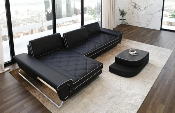 Büffelleder Ecksofa Dion mit Ottomane L-Form S