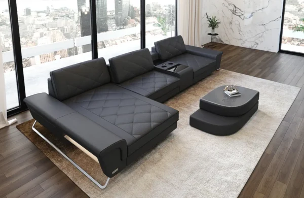 Büffelleder Ecksofa Dion mit Ottomane L-Form S – Bild 4