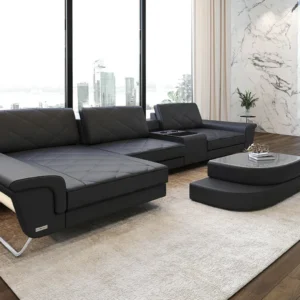 Büffelleder Ecksofa Dion mit Ottomane L-Form S