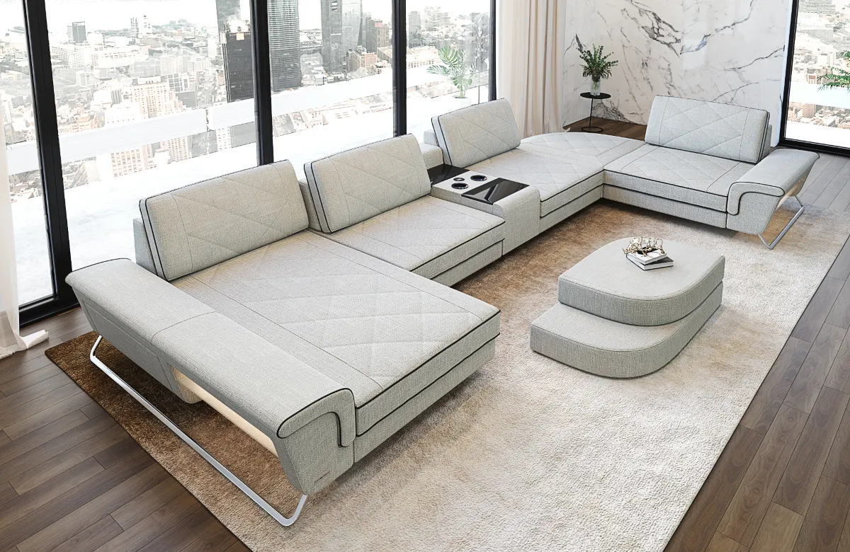 Webstoff Wohnlandschaft Dion mit Ottomane U-Form L