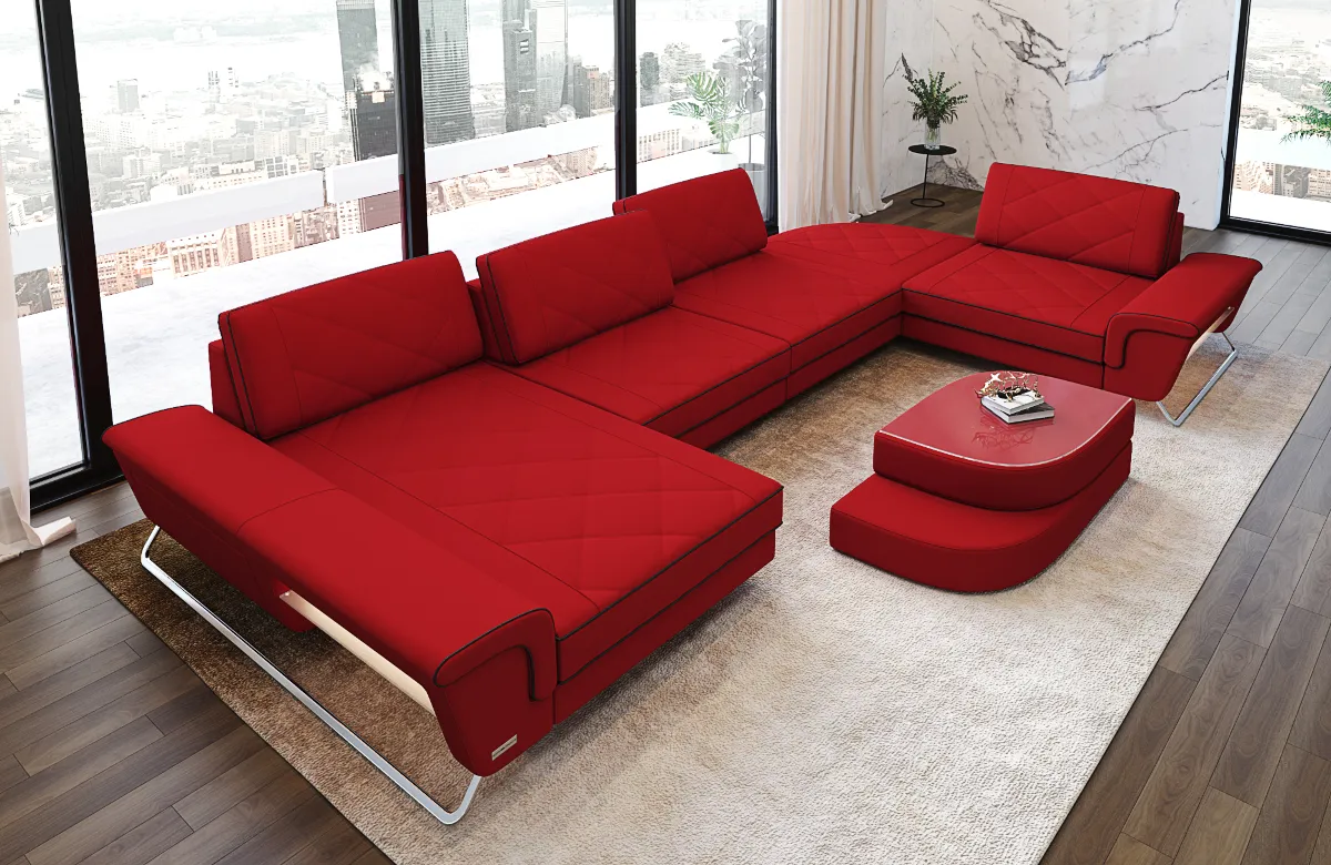 Mikrofaser Wohnlandschaft Dion mit Ottomane U-Form L