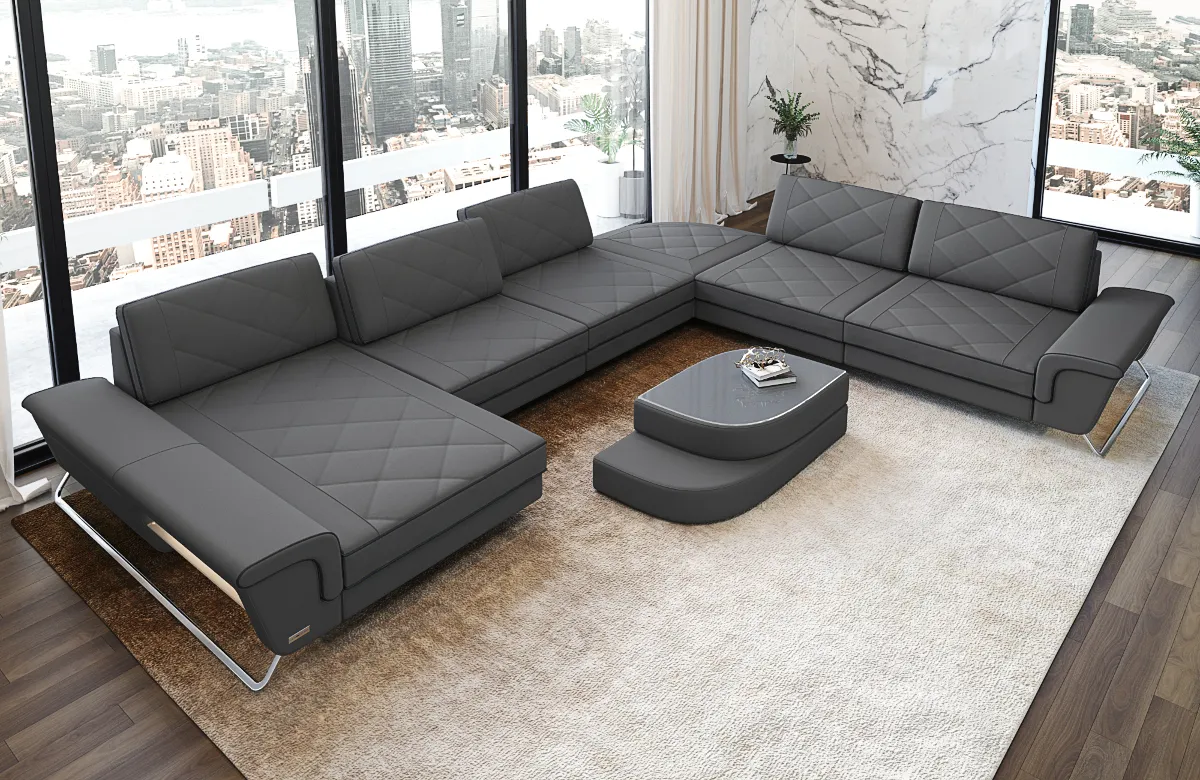 Mikrofaser Wohnlandschaft Dion mit Ottomane U-Form XL